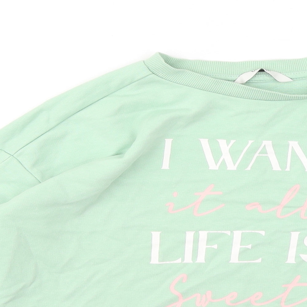 George Girls Green Cotton Pullover Sweatshirt Size 9-10 Years - I want it all Life is sweet