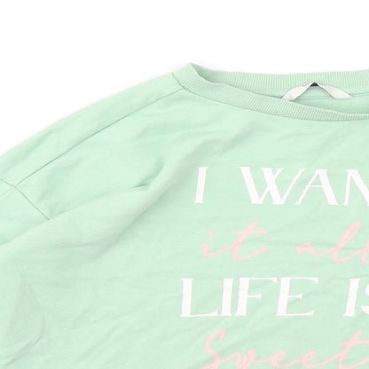 George Girls Green Cotton Pullover Sweatshirt Size 9-10 Years - I want it all Life is sweet