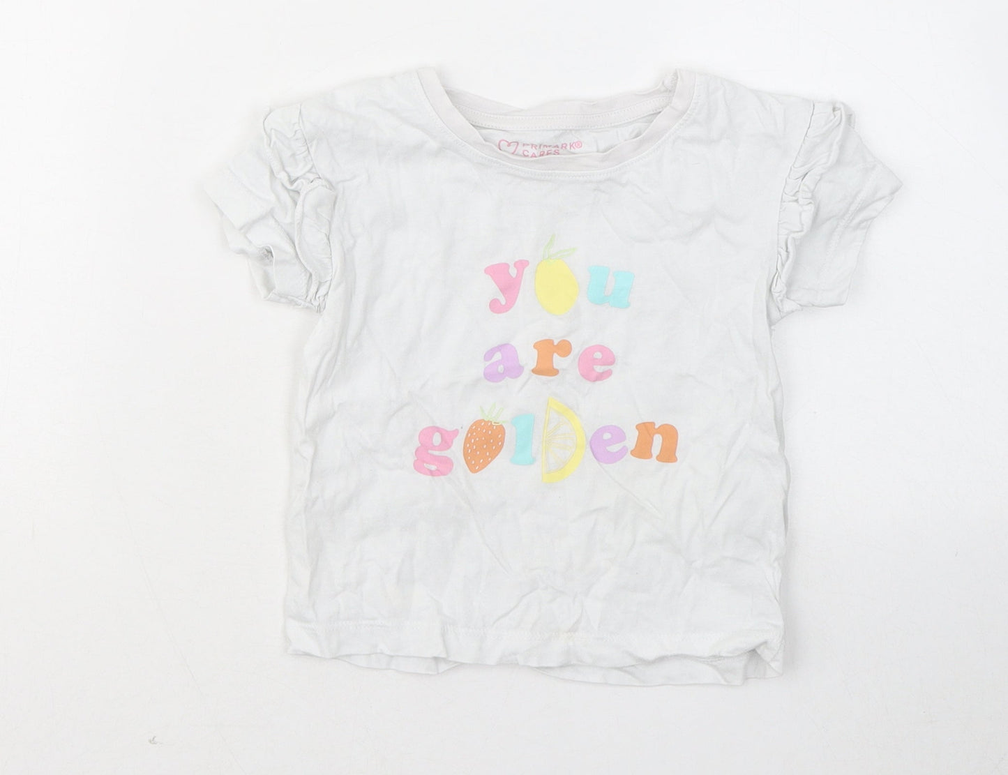 Primark Girls White Cotton Basic T-Shirt Size 4-5 Years Round Neck - You Are Golden