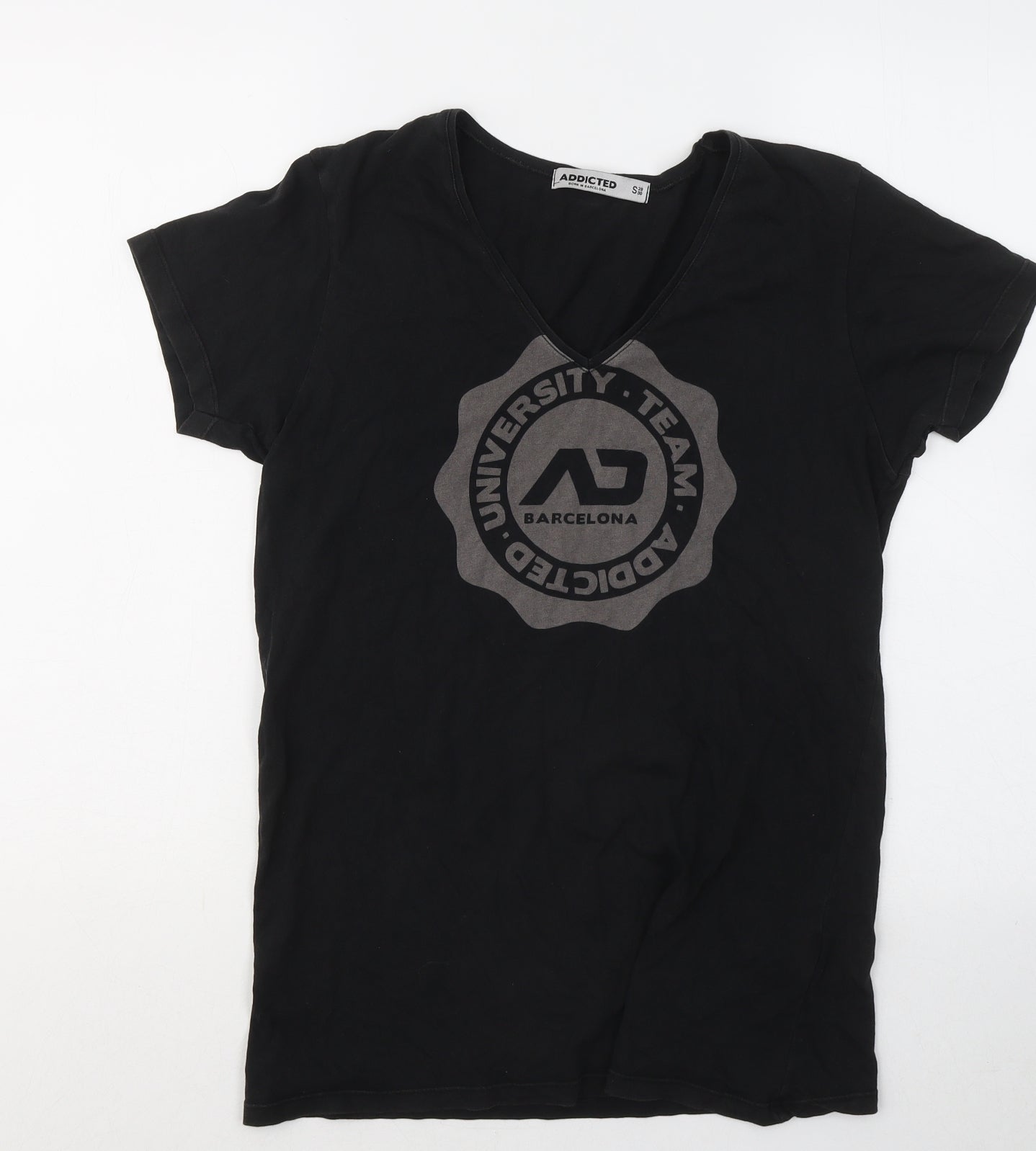 addictied Womens Black Cotton Basic T-Shirt Size S V-Neck