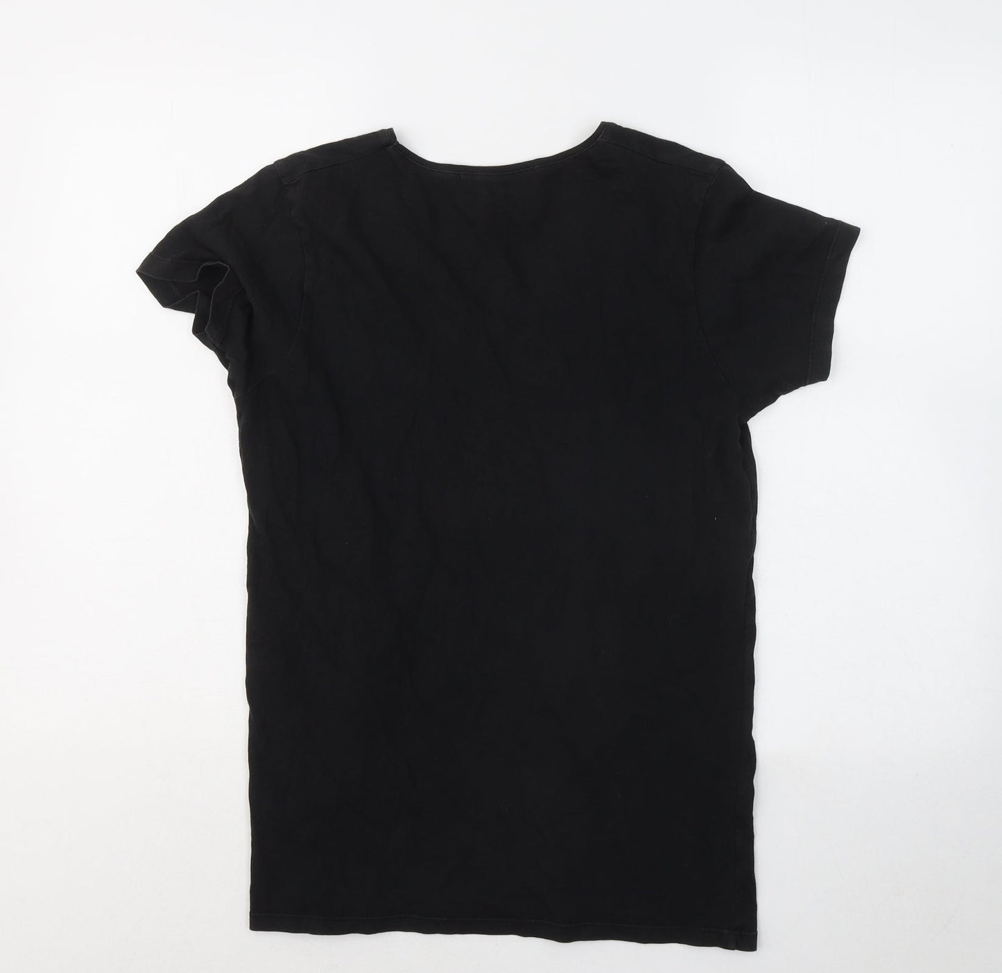 addictied Womens Black Cotton Basic T-Shirt Size S V-Neck