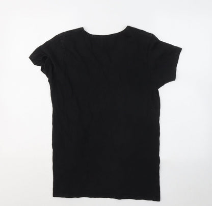 addictied Womens Black Cotton Basic T-Shirt Size S V-Neck