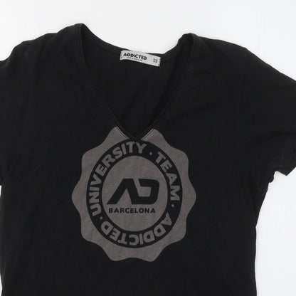 addictied Womens Black Cotton Basic T-Shirt Size S V-Neck