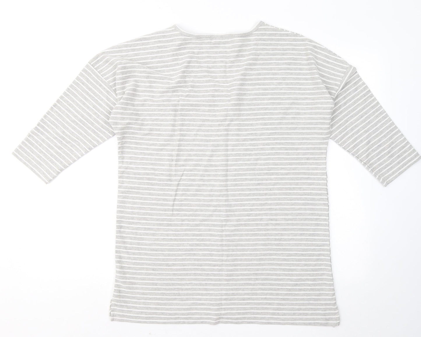 Nutmeg Womens Grey Striped Cotton Basic T-Shirt Size 12 V-Neck