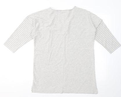 Nutmeg Womens Grey Striped Cotton Basic T-Shirt Size 12 V-Neck