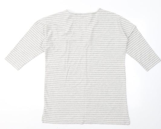 Nutmeg Womens Grey Striped Cotton Basic T-Shirt Size 12 V-Neck