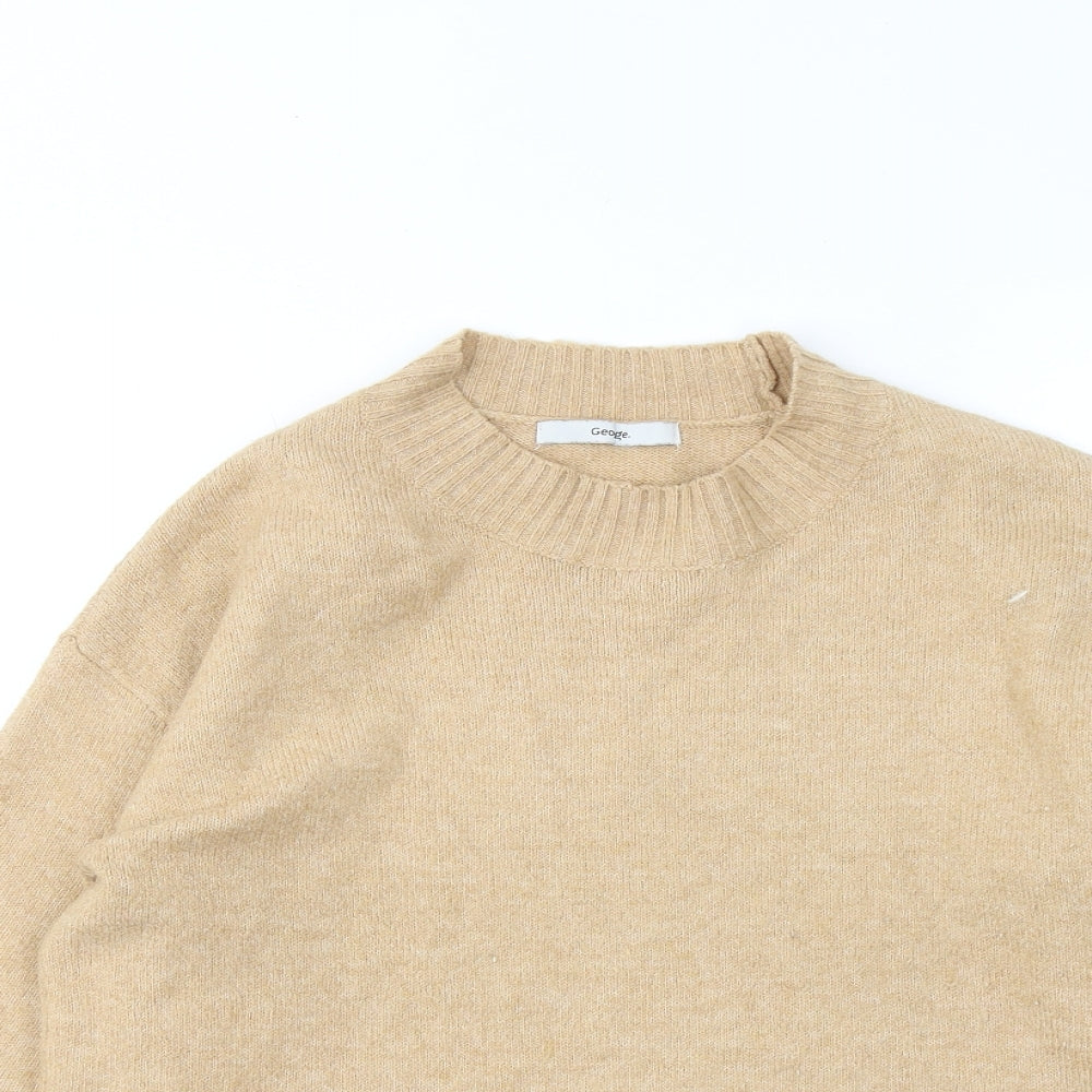 George Womens Brown Mock Neck Polyester Pullover Jumper Size 8