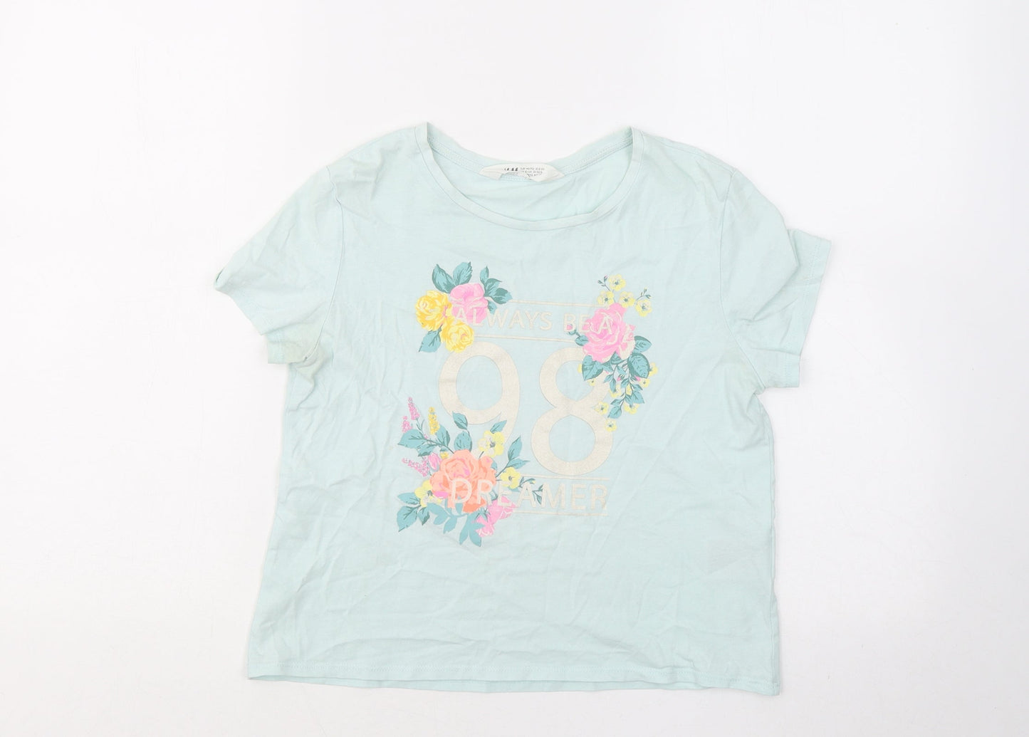 H&M Boys Blue Cotton Basic T-Shirt Size 10-11 Years Round Neck - Always Be A Dreamer 98
