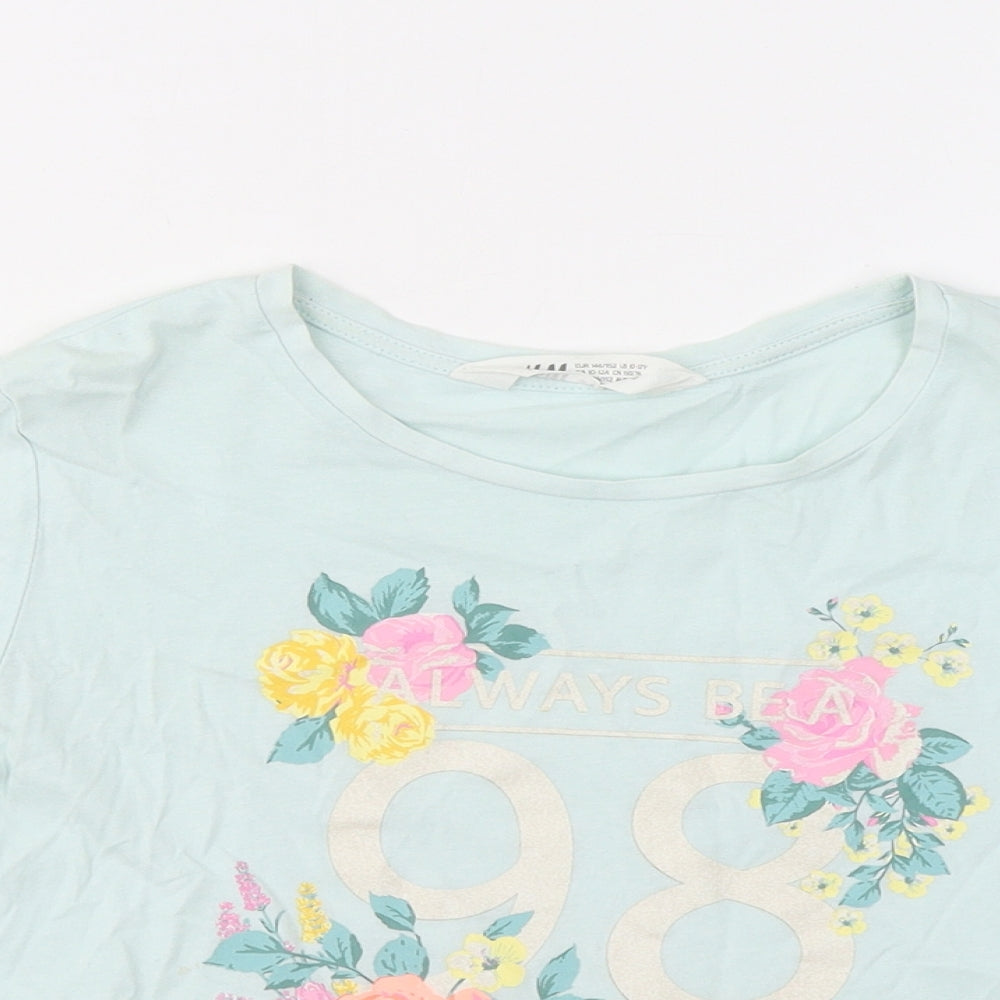H&M Boys Blue Cotton Basic T-Shirt Size 10-11 Years Round Neck - Always Be A Dreamer 98