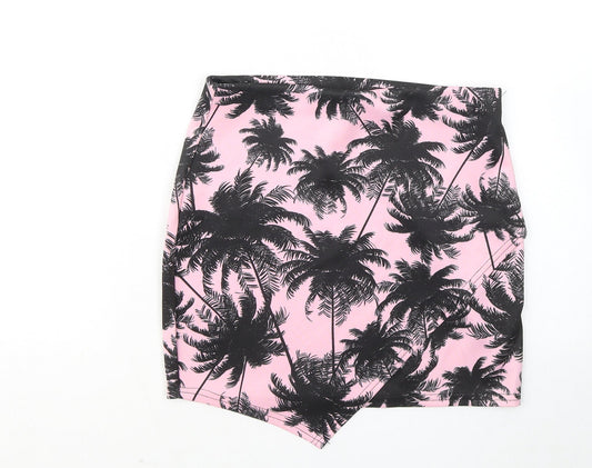 Missguided Womens Pink Floral Polyester A-Line Skirt Size 10