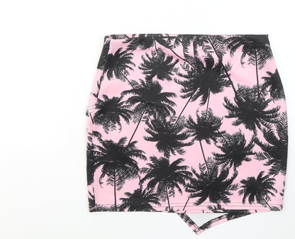 Missguided Womens Pink Floral Polyester A-Line Skirt Size 10