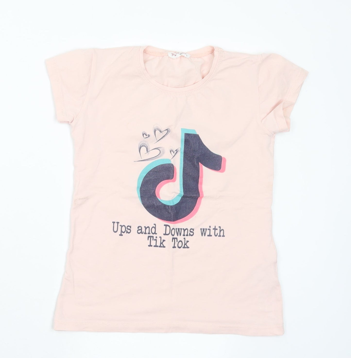 Pampella Girls Pink Cotton Basic T-Shirt Size 10 Years Crew Neck - Tik Tok
