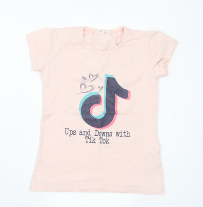 Pampella Girls Pink Cotton Basic T-Shirt Size 10 Years Crew Neck - Tik Tok