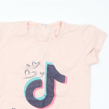 Pampella Girls Pink Cotton Basic T-Shirt Size 10 Years Crew Neck - Tik Tok