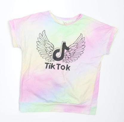 Tik Tok Girls Multicoloured Cotton Basic T-Shirt Size 11 Years Round Neck - Tik Tok
