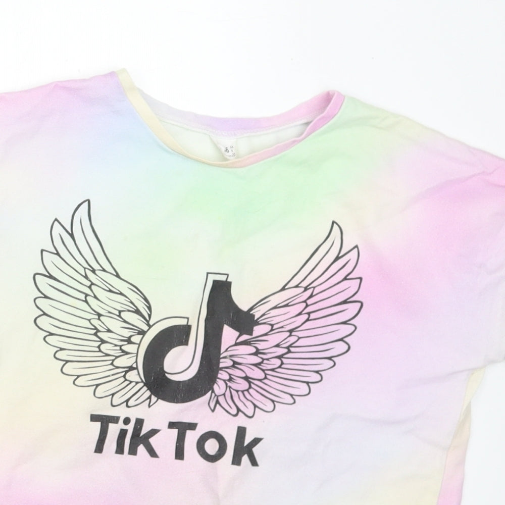 Tik Tok Girls Multicoloured Cotton Basic T-Shirt Size 11 Years Round Neck - Tik Tok