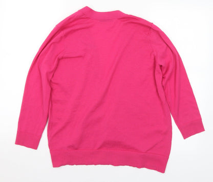 George Womens Pink V-Neck Polyester Cardigan Jumper Size M