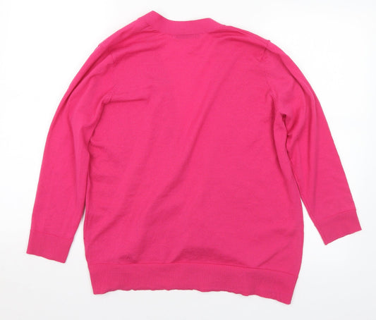 George Womens Pink V-Neck Polyester Cardigan Jumper Size M