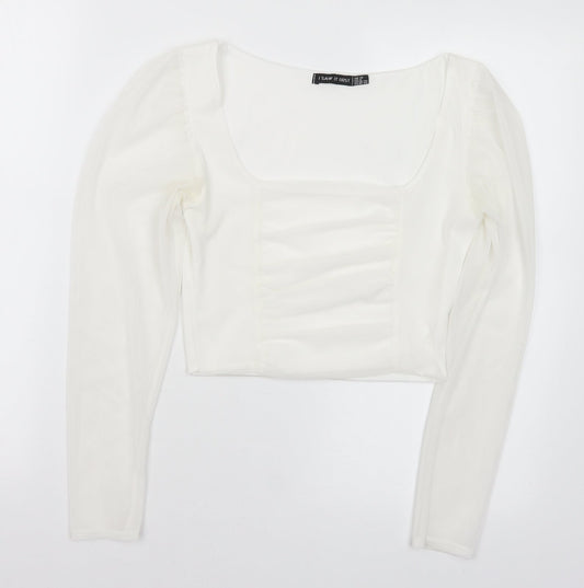 I SAW IT FIRST Womens White Polyester Cropped Blouse Size 10 Square Neck