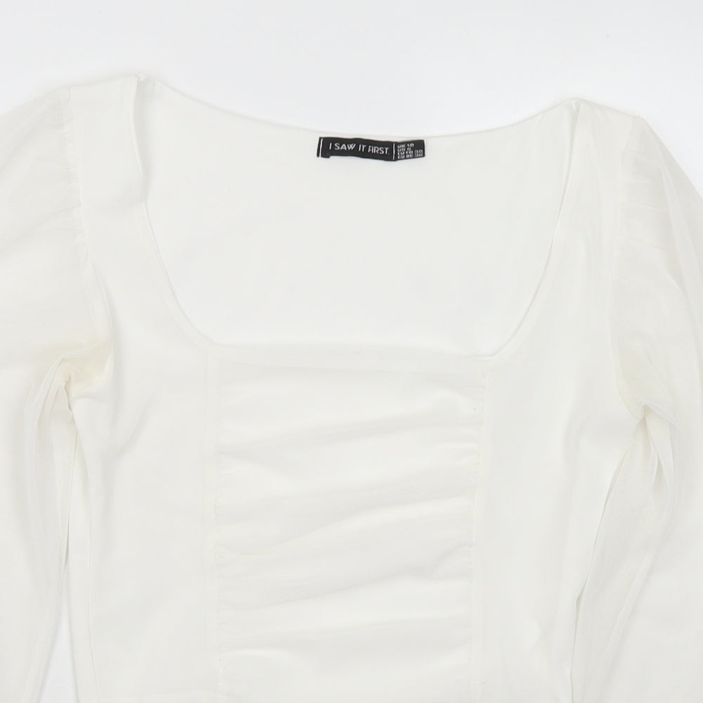 I SAW IT FIRST Womens White Polyester Cropped Blouse Size 10 Square Neck