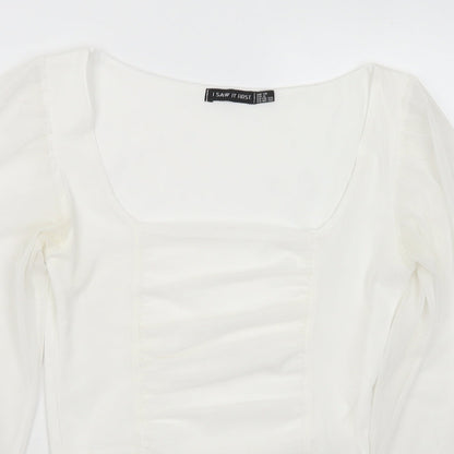 I SAW IT FIRST Womens White Polyester Cropped Blouse Size 10 Square Neck