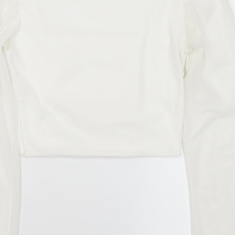 I SAW IT FIRST Womens White Polyester Cropped Blouse Size 10 Square Neck