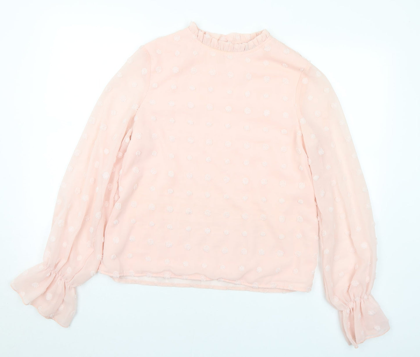 SheIn Womens Pink Polka Dot Cotton Basic Blouse Size M Mock Neck