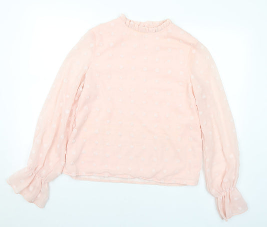 SheIn Womens Pink Polka Dot Cotton Basic Blouse Size M Mock Neck