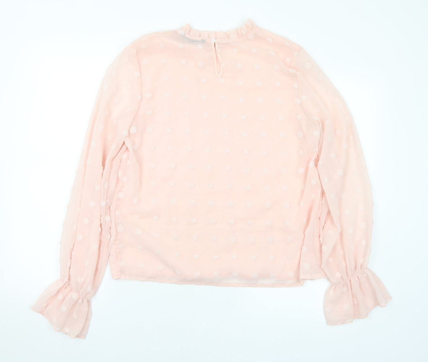 SheIn Womens Pink Polka Dot Cotton Basic Blouse Size M Mock Neck