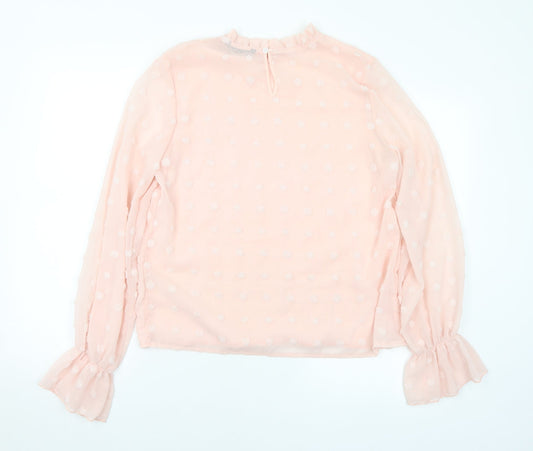 SheIn Womens Pink Polka Dot Cotton Basic Blouse Size M Mock Neck