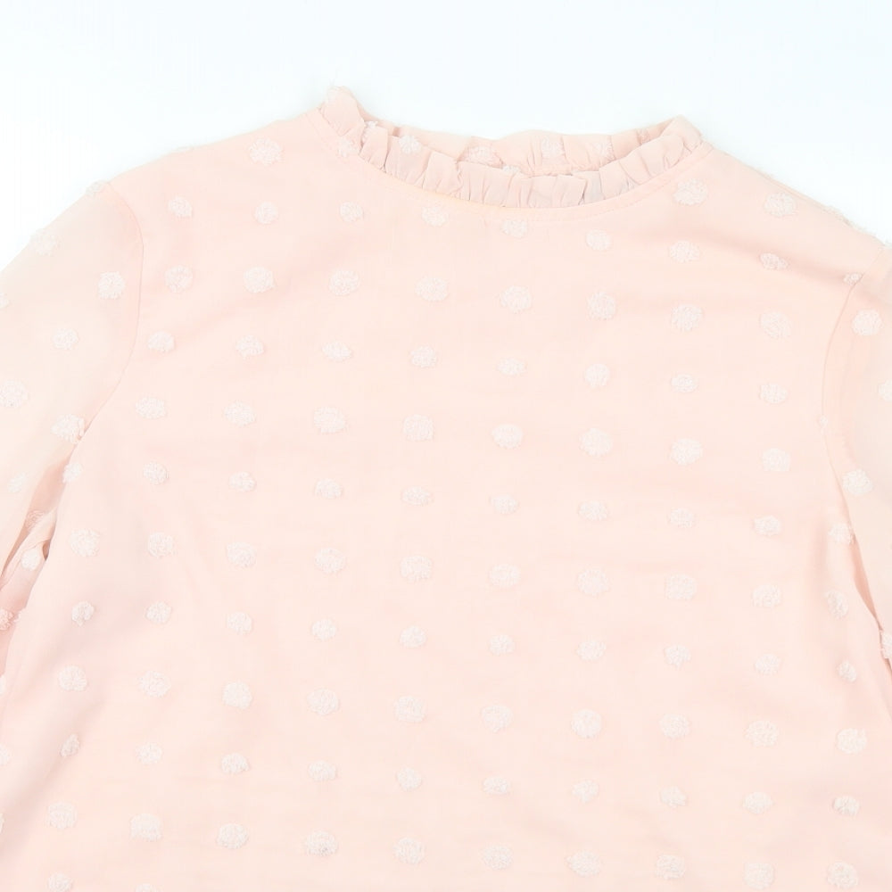 SheIn Womens Pink Polka Dot Cotton Basic Blouse Size M Mock Neck