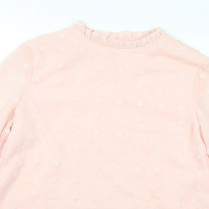 SheIn Womens Pink Polka Dot Cotton Basic Blouse Size M Mock Neck
