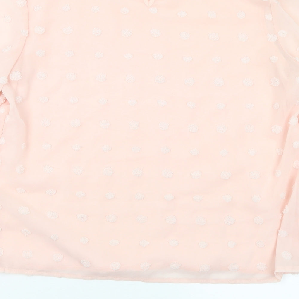 SheIn Womens Pink Polka Dot Cotton Basic Blouse Size M Mock Neck