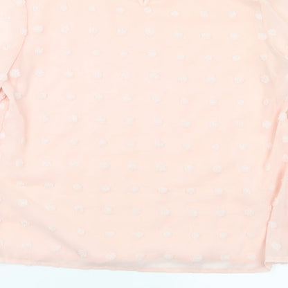 SheIn Womens Pink Polka Dot Cotton Basic Blouse Size M Mock Neck