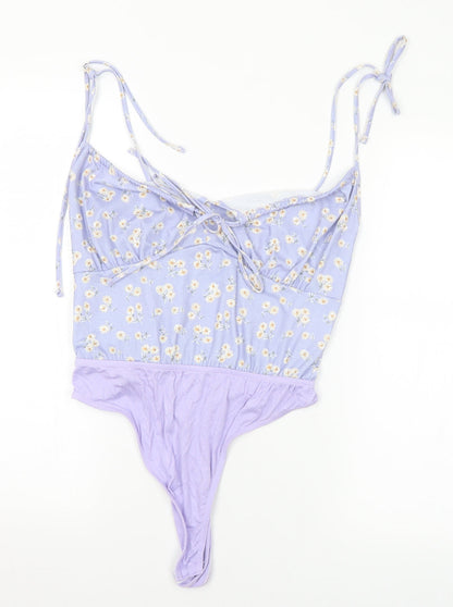 In the Style Womens Purple Floral Polyester Bodysuit One-Piece Size 12