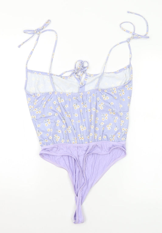 In the Style Womens Purple Floral Polyester Bodysuit One-Piece Size 12
