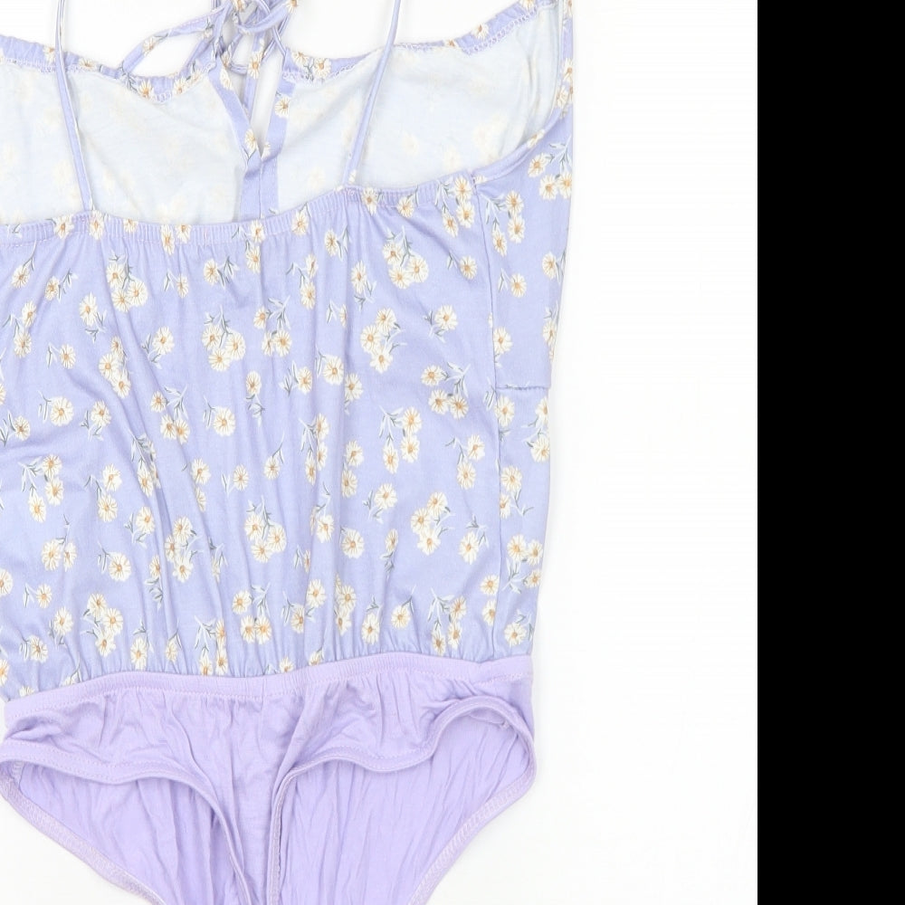 In the Style Womens Purple Floral Polyester Bodysuit One-Piece Size 12