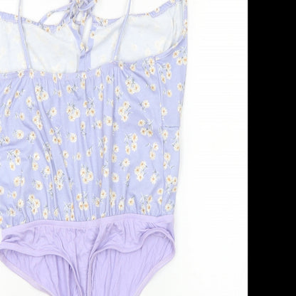 In the Style Womens Purple Floral Polyester Bodysuit One-Piece Size 12