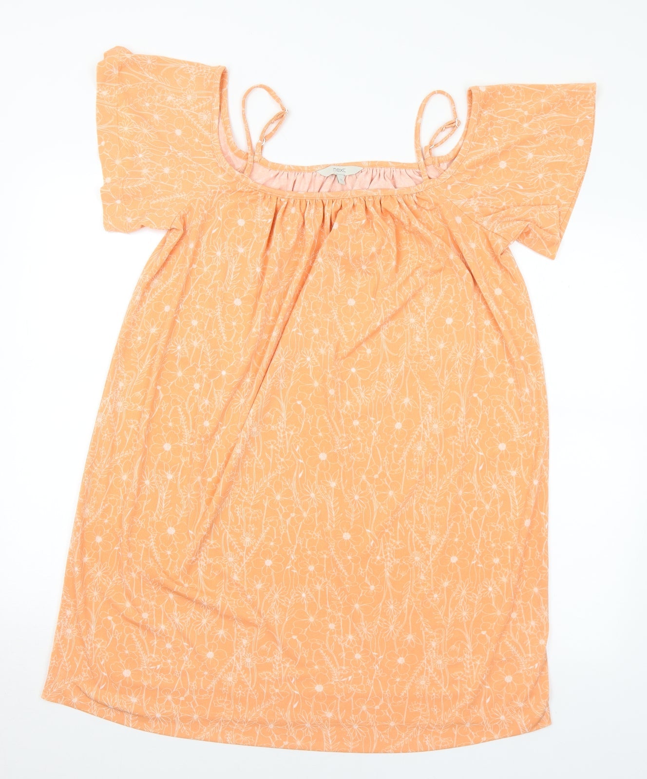 NEXT Womens Orange Floral Polyester A-Line Size 10 Round Neck