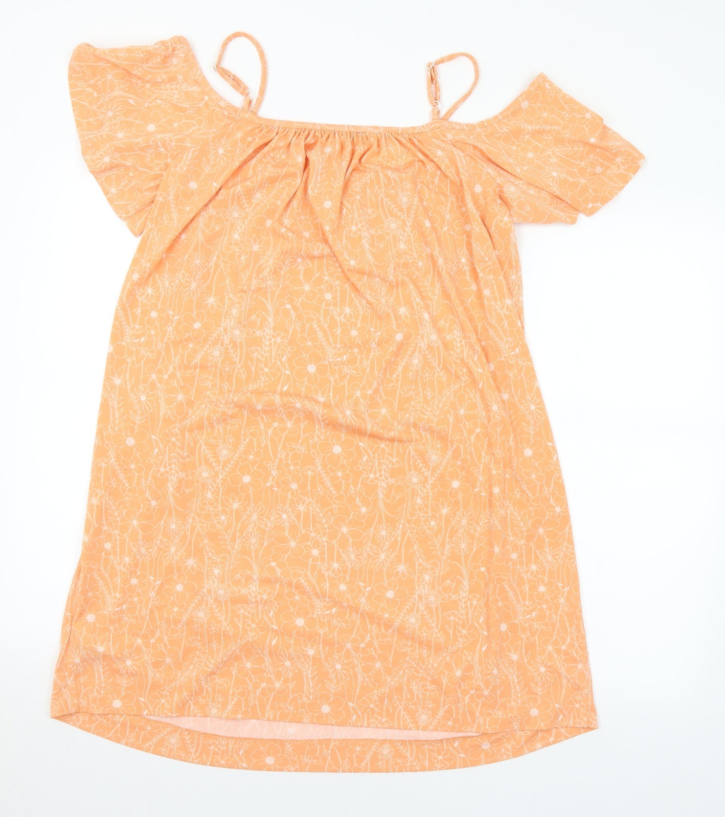 NEXT Womens Orange Floral Polyester A-Line Size 10 Round Neck