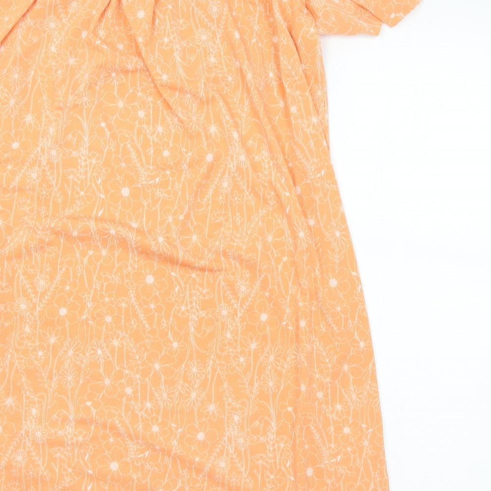 NEXT Womens Orange Floral Polyester A-Line Size 10 Round Neck
