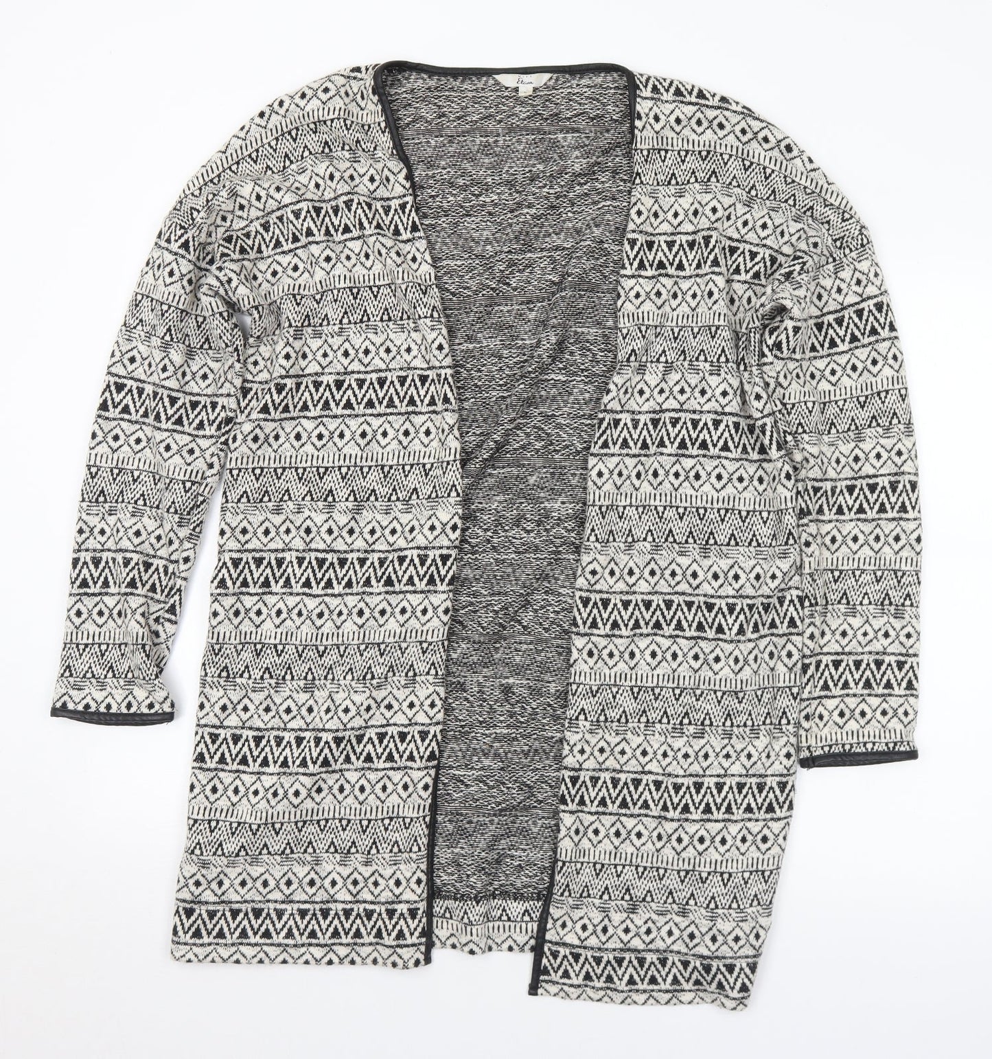 Miss Etam Womens Ivory V-Neck Geometric Cotton Cardigan Jumper Size L
