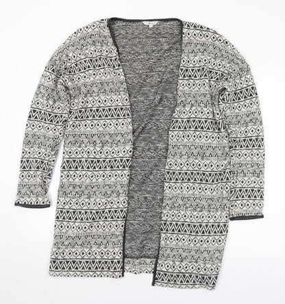 Miss Etam Womens Ivory V-Neck Geometric Cotton Cardigan Jumper Size L