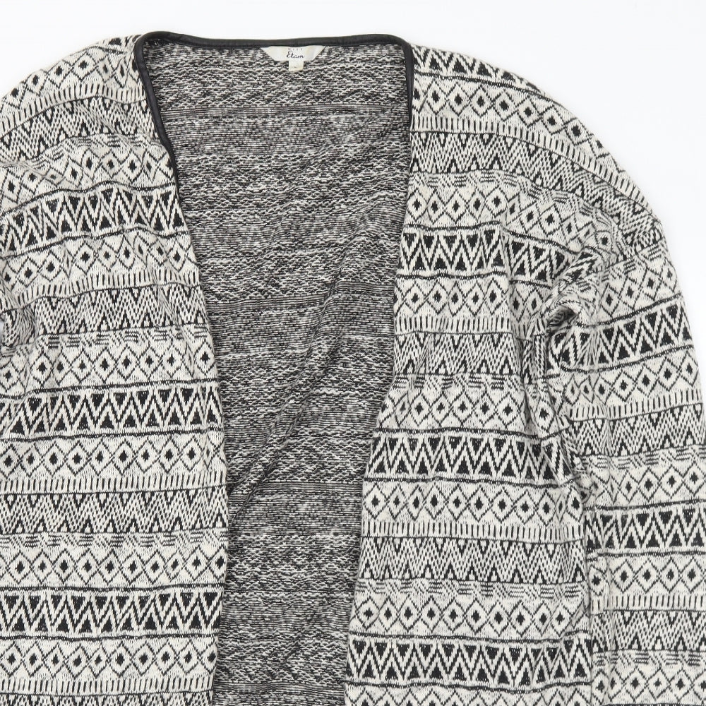 Miss Etam Womens Ivory V-Neck Geometric Cotton Cardigan Jumper Size L