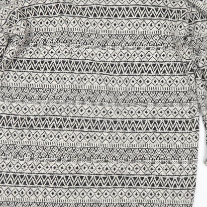 Miss Etam Womens Ivory V-Neck Geometric Cotton Cardigan Jumper Size L