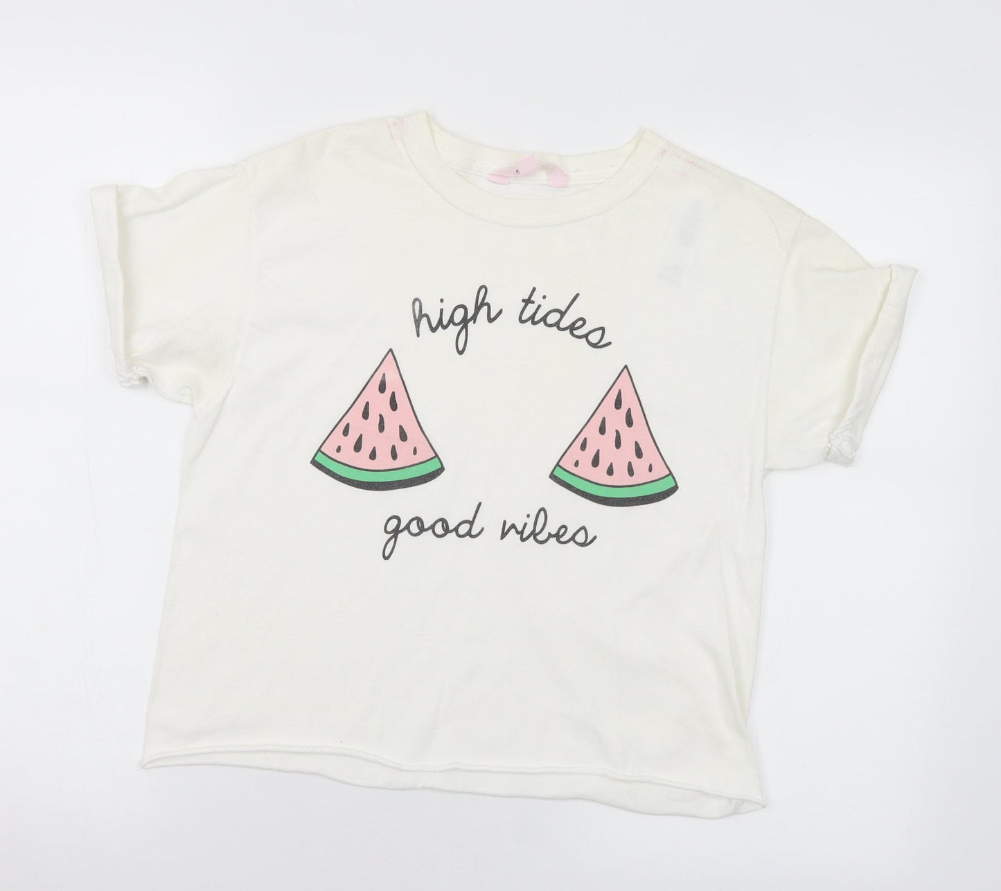 Miss Selfridge Womens White Polyester Basic T-Shirt Size M Crew Neck - High tides, good vibes