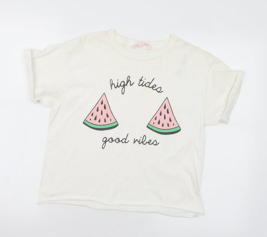 Miss Selfridge Womens White Polyester Basic T-Shirt Size M Crew Neck - High tides, good vibes