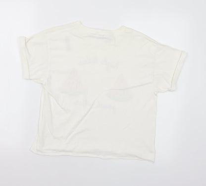 Miss Selfridge Womens White Polyester Basic T-Shirt Size M Crew Neck - High tides, good vibes