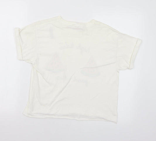 Miss Selfridge Womens White Polyester Basic T-Shirt Size M Crew Neck - High tides, good vibes