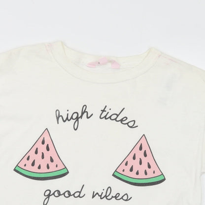 Miss Selfridge Womens White Polyester Basic T-Shirt Size M Crew Neck - High tides, good vibes